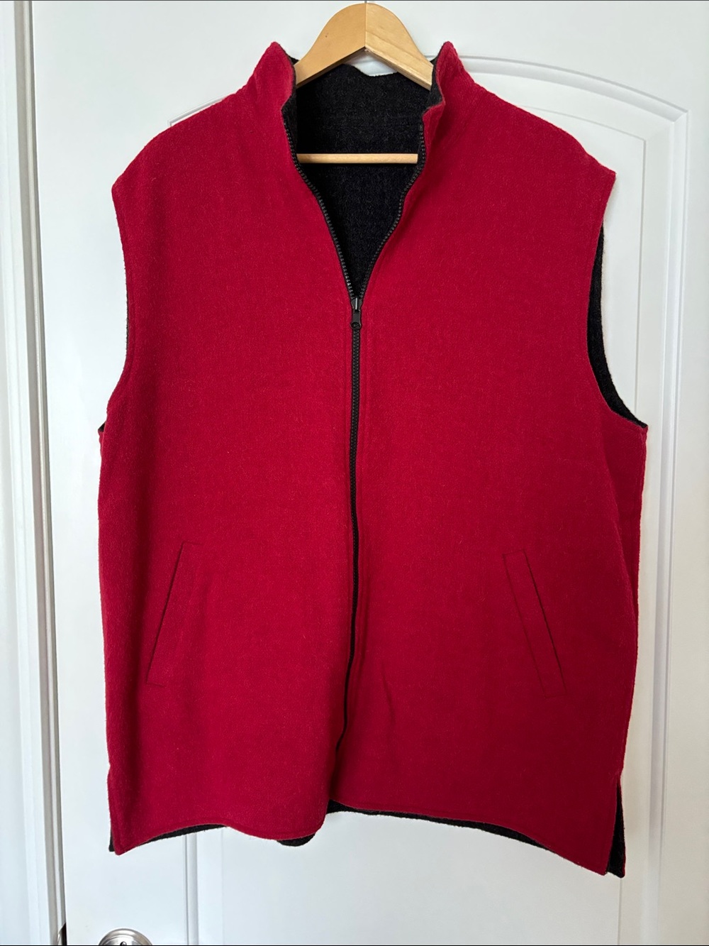 Peruvian Link Alpaca Red Charcoal Reversible Zip Vest XXL Made in Peru EUC